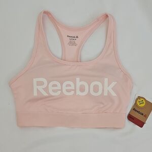 Reebok Pink Racerback Sports Bra with White Logo